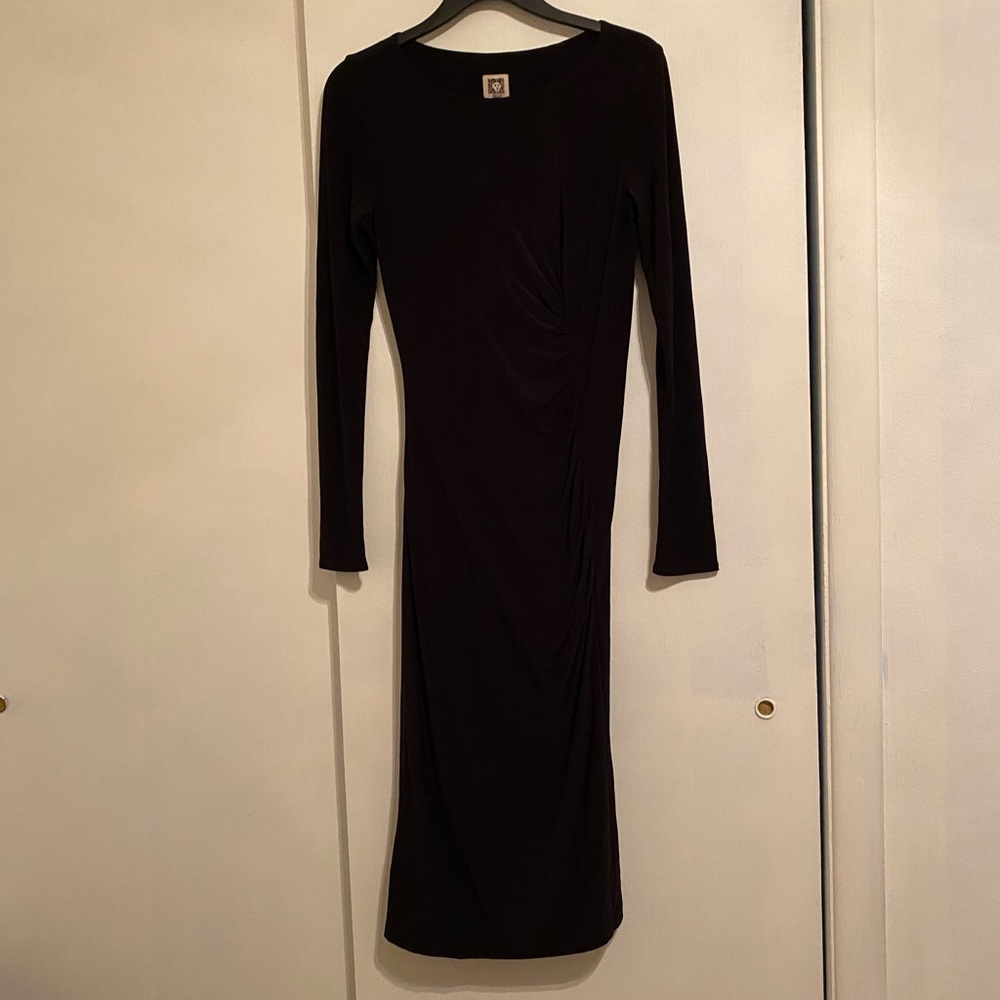 Anne Klein Black Elegant Long Sleeve w/Side Ruch Front/Black Sleek Dress, Sz.4